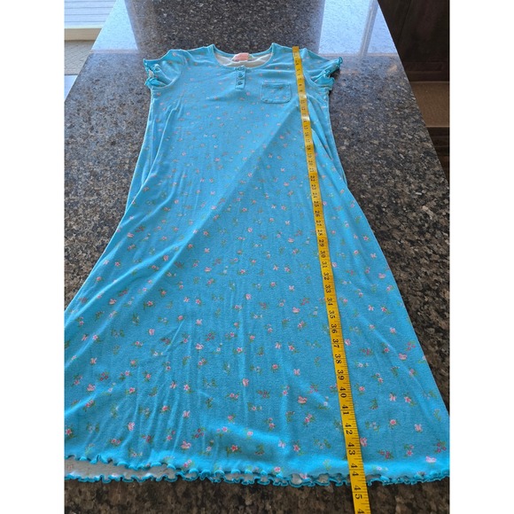 Vintage 90s Moon Dance Blue Floral Butterfly Henley Nightgown Maxi Dress M Soft - Picture 13 of 13